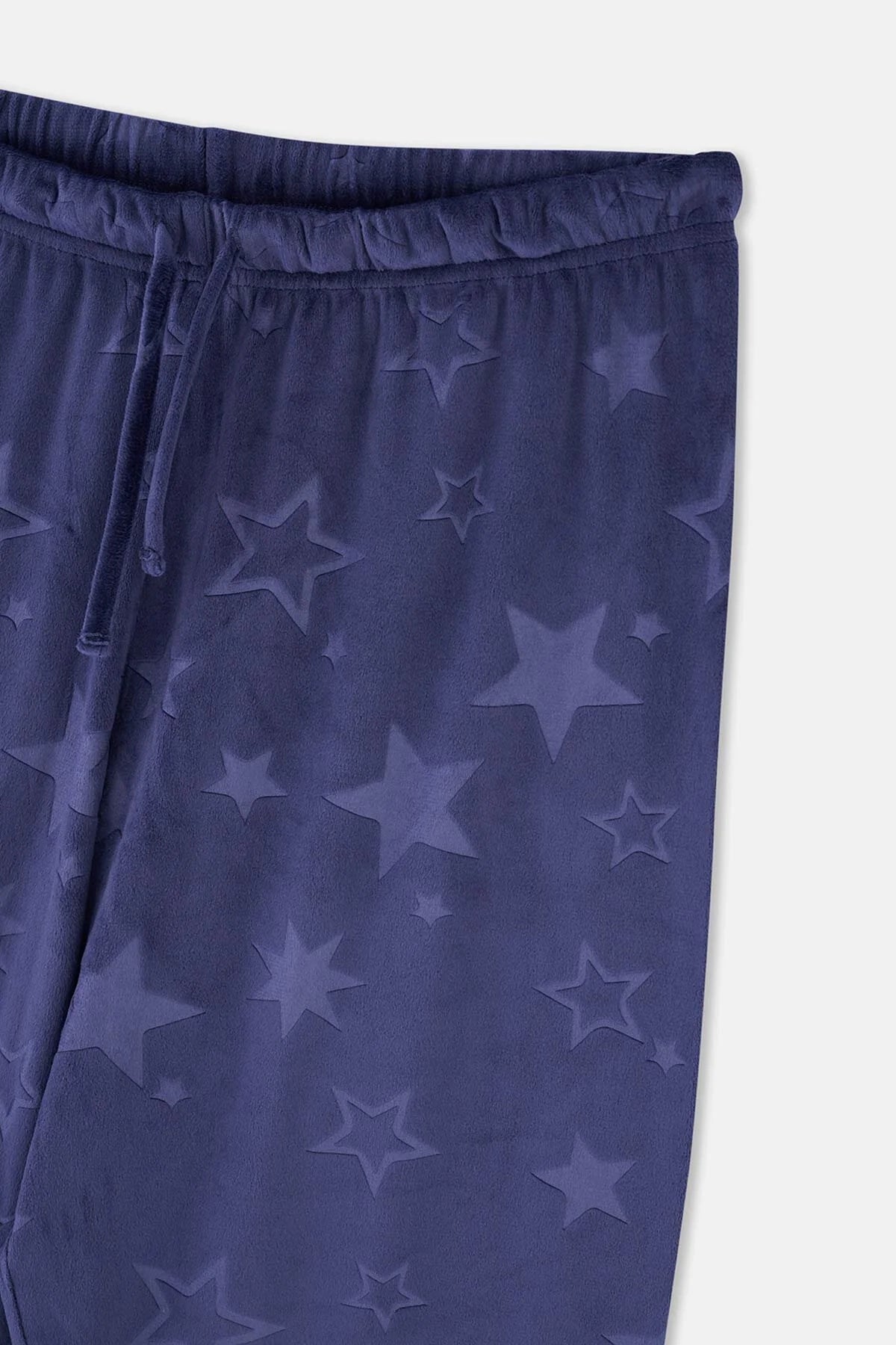 Women Navy Blue Seersucker Star Detailed Knitted Pajama Set
