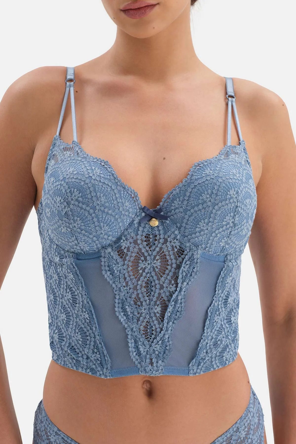 Blue Lace Detailed Bustier Bra