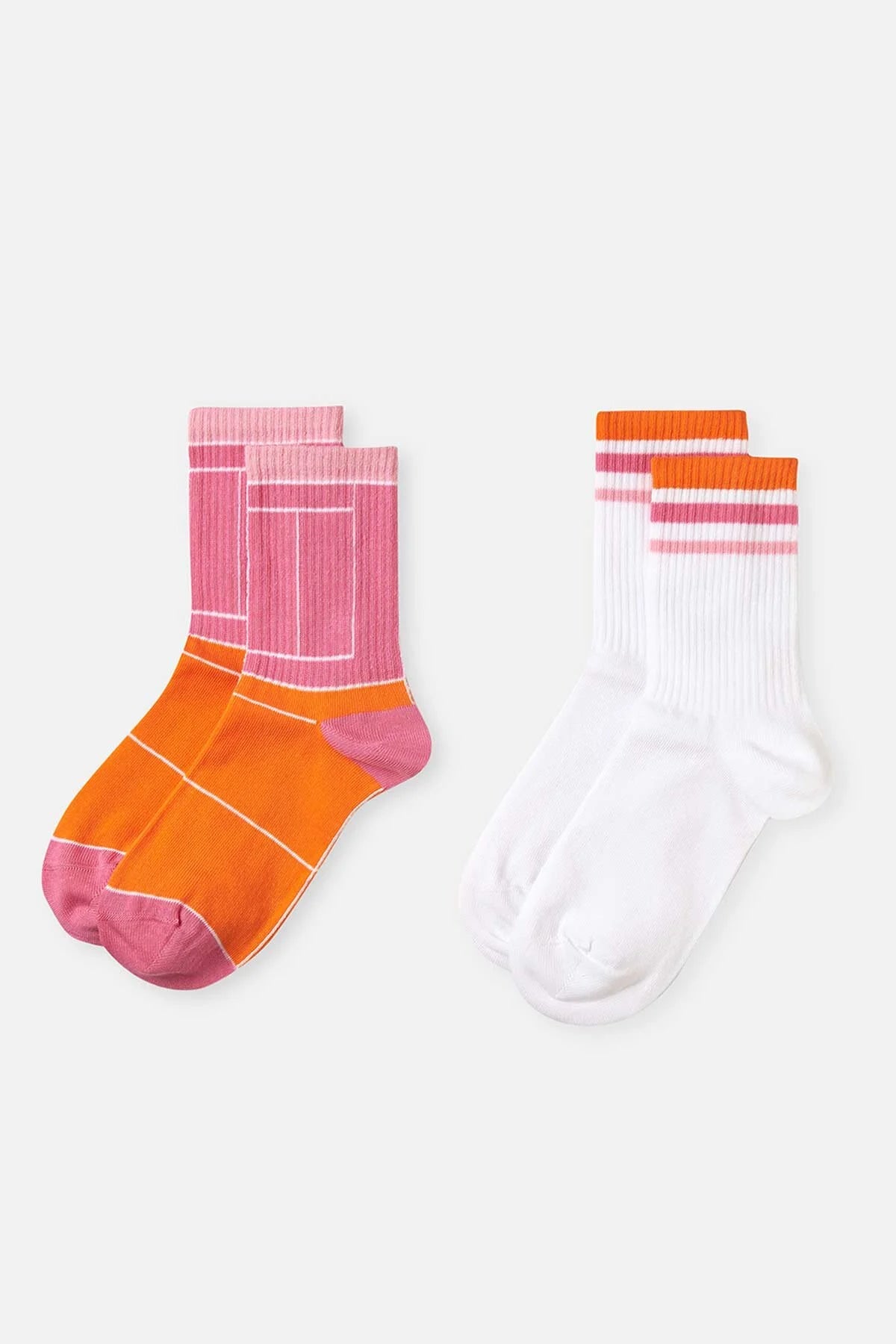 White-Pink Women's 2-Piece Court Pattern Sports Socks