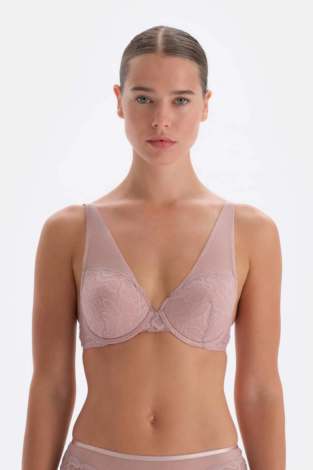 Soft Pink Lace and Tulle Detailed Unpadded Bra – Senza