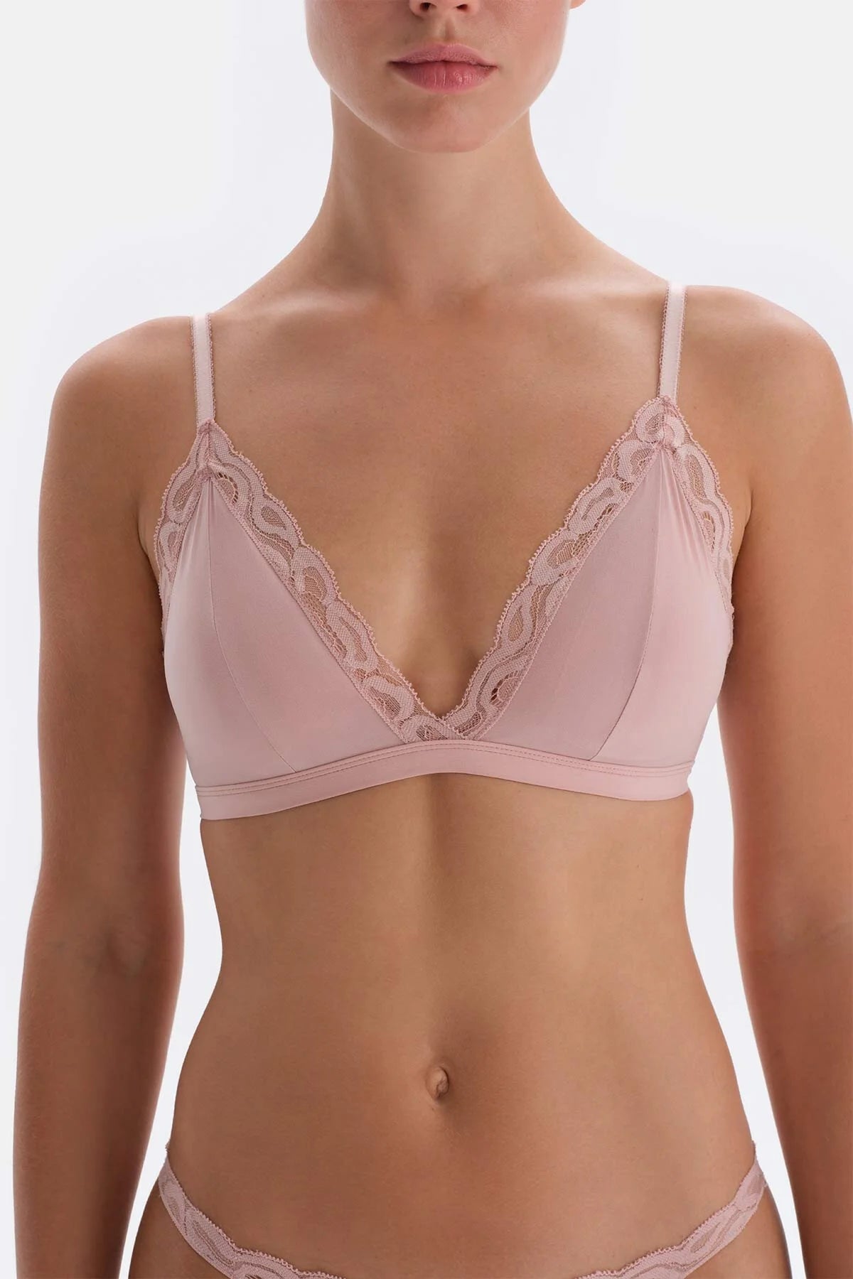 Soft Pink Fabric and Lace Detailed Bra